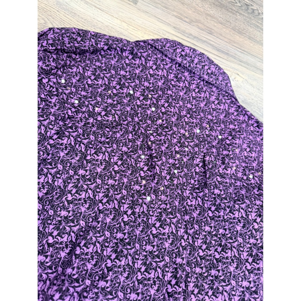 Rock 47 by Wrangler Womens Purple Filigree Western Snap Shirt Rhinestone Small - Picture 8 of 8